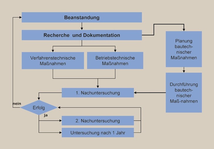 In der Praxis nicht immer realisierbar: Soll-Ablauf einer Legionellen-Sanierung gemäß DVGW-Arbeitsblatt W551.