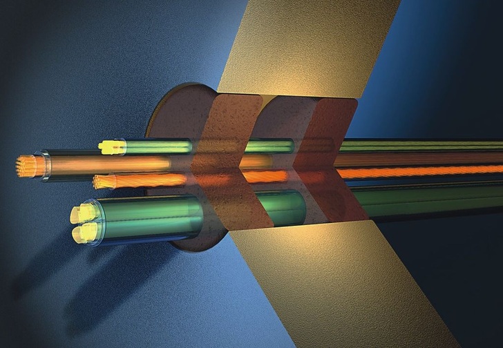 Doyma: Das Curaflam Schottsystem Stopfen schottet Elektrokabel sowie einzelne Leitungen aus Stahl oder Kunststoff und Kabeltragekonstruktionen ab. - © Doyma
 Doyma: Das Curaflam Schottsystem Stopfen schottet Elektrokabel sowie einzelne Leitungen aus Stahl oder Kunststoff und Kabeltragekonstruktionen ab.