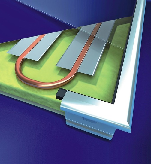 Schüco: Solarkollektor mit rundum eingefassten Absorberrohren. - © Schüco International KG
 Schüco: Solarkollektor mit rundum eingefassten Absorberrohren.