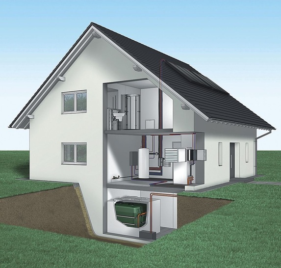 Roth: Bei dem Solaraura-Energiesystem wird u.a. die von der Wärmepumpe angesaugte Außenluft solar vorerwärmt. - © Roth Werke
 Roth: Bei dem Solaraura-Energiesystem wird u.a. die von der Wärmepumpe angesaugte Außenluft solar vorerwärmt.