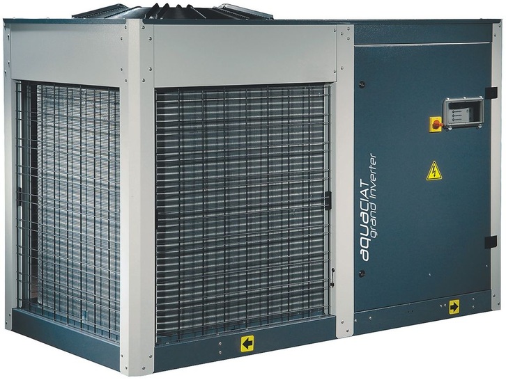 Ciat: Modulierende, umschaltbare Luft/Wasser-Wärmepumpe Aquaciat Grand Inverter für Heizleistungen bis 80kW. - © Ciat
