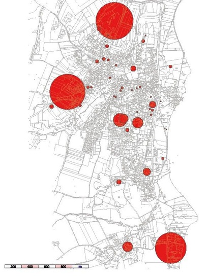 Visualisierung des Wärmebedarfs der Einzelobjekte in der Gemeinde Utting.