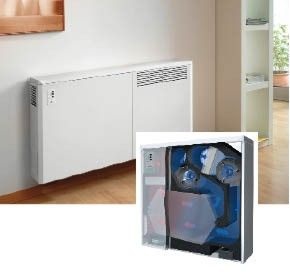 Roos: Kombination einer Wohnraumlüftung mit Wärmerückgewinnung und eines Gebläsekonvektors CombiFan (RCF) sowie ein Schnitt durch die auch separat lieferbare Raumlüftungseinheit. - © Roos
 Roos: Kombination einer Wohnraumlüftung mit Wärmerückgewinnung und eines Gebläsekonvektors CombiFan (RCF) sowie ein Schnitt durch die auch separat lieferbare Raumlüftungseinheit.