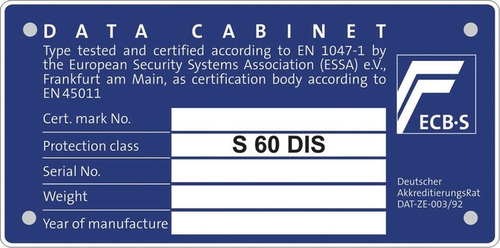 ESSA: Die blaue ECB.S-Zertifizierungsmarke kennzeichnet Daten­sicherungsschränke entsprechen EN 1047-1. - © ESSA
