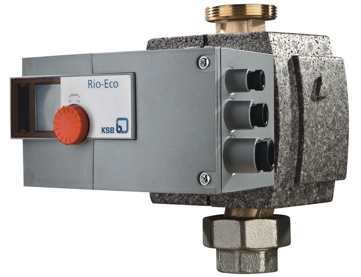 KSB: Die Umwälzpumpe Rio-Eco B mit elektronisch ­kommutiertem Motor ist für den gesamten Heizungs-, Klima-, Lüftungs- und Trinkwasserbereich einsetzbar.