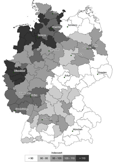 ista-IWH-Energieeffizienzindex — Abrechnungsperiode 2007 auf Ebene der Raumordnungsregionen (Gebietsstand 31. Dezember 2006). - © ista / IWH
