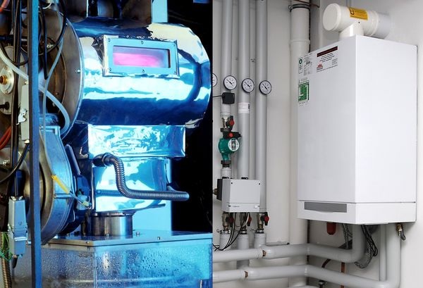 Beispiel für erfolgreiche technische Entwicklungsarbeit von IWO und seinen Partnern: Entwicklungsstudie einer wandhängenden Öl-Brennwerttherme 1999 (links) und ein Seriengerät 2007.