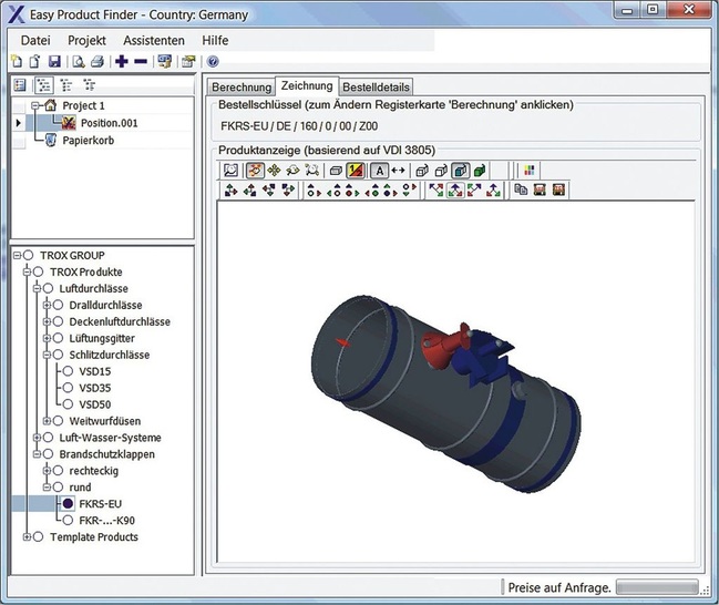 Trox: Easy Product Finder für Brandschutzklappen.