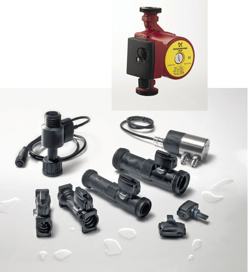 Grundfos: Die Pumpenbaureihe „Solar“ und die Vortex-Durchfluss-Sensoren VFS lassen sich zu einer Ertragsmessung in kWh kombinieren.