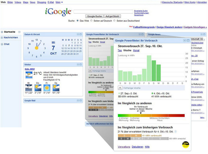 Google PowerMeter für Yello Sparzähler online mit Verbrauchsanzeige und -analyse.