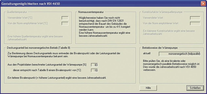 WPsoft: Optimierungsfunktion für die Jahresarbeitszahl nach VDI 4650 für Fördernachweise.