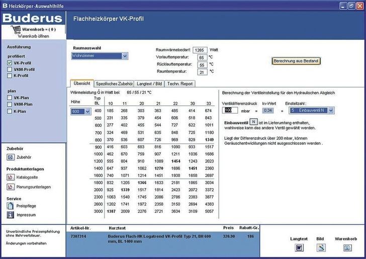 Buderus: Auslegungshilfe zur Dimensionierung von Flachheizkörpern.