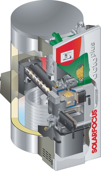 Solarfocus: Schnitt durch den Pelletheizkessel octoplus. - © Solarfocus
 Solarfocus: Schnitt durch den Pelletheizkessel octoplus.