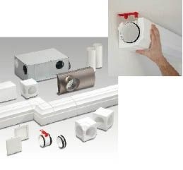 Helios: Das Luftverteilsystem RenoPipe wird durch Einrasten an den Befestigungsklammern an Decke oder Wand montiert. - © Helios
 Helios: Das Luftverteilsystem RenoPipe wird durch Einrasten an den Befestigungsklammern an Decke oder Wand montiert.