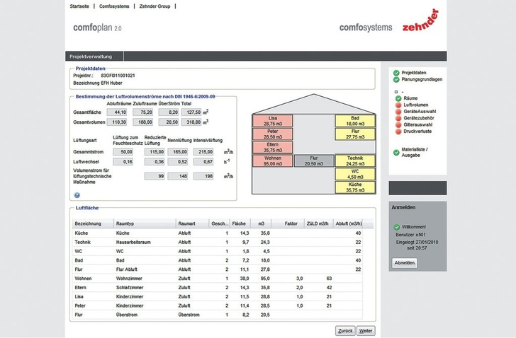 Zehnder Comfosystems: Online-Planungstool Zehnder ComfoPlan 2.0 für die Lüftungsanlagenplanung. - © Zehnder Comfosystems
