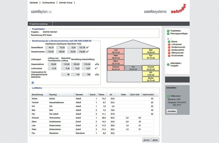 Zehnder Comfosystems: Online-Planungstool Zehnder ComfoPlan 2.0 für die Lüftungsanlagenplanung.