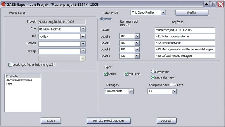 Mervisoft: Die in Tric integrierte GAEB-Schnittstelle erleichtert die herstellerneutrale Ausschreibung von MSR-Projekten. - © Mervisoft
