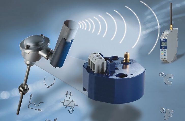 Programmierbarer Kopfmessumformer Jumo Wtrans B mit Funkübertragung.