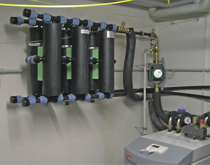 Makatec-Wärmeübertrager in einer Wärmepumpenanlage mit stark eisenhaltigem Grundwasser.