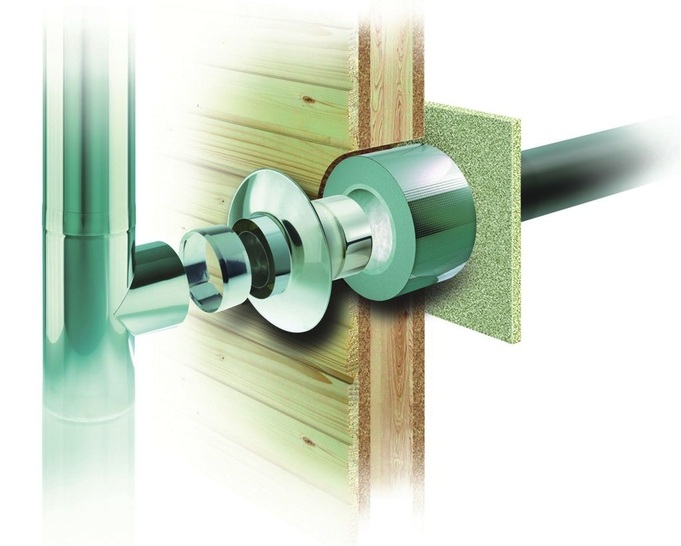 Die schlanke Wand-, Decken- und Dachdurchführung von Schräder sorgt für die Einhaltung des Mindestabstandes zu brennbaren Bauteilen.