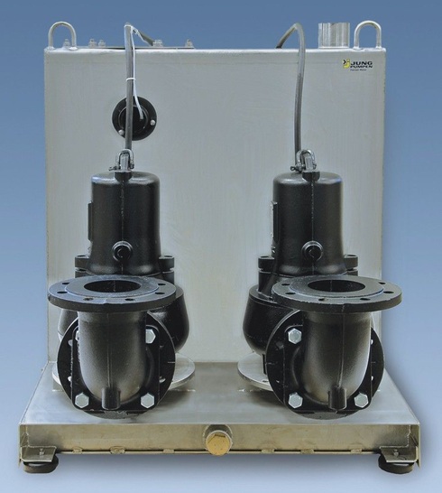 Jung Pumpen: Die Hebeanlagen compli 1200, 1400 und 1600 von Jung Pumpen sind jetzt auch mit einem Edelstahlbehälter für Gebäude mit erhöhten Brandschutzvorschriften lieferbar.