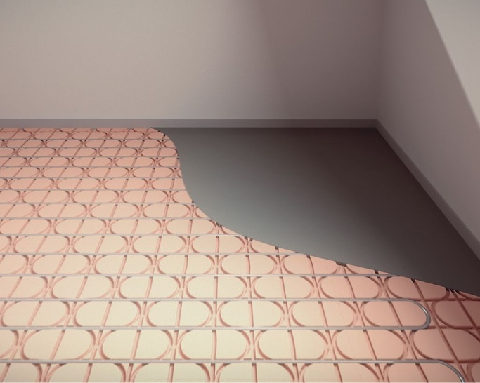 Lindner GFT: Trockenestrich-Element der Norit-Fußbodenheizung.