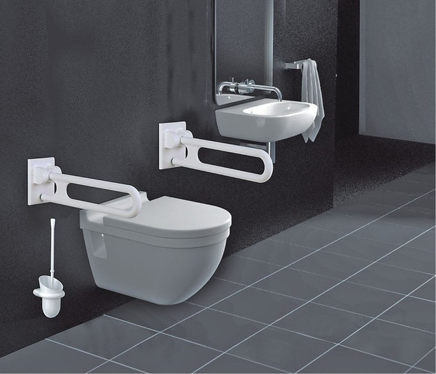 Normbau: Die Optik des Stützklappgriffs NY.347 wird von dem Verbindungselement zwischen den Rohren geprägt. - © Normbau
 Normbau: Die Optik des Stützklappgriffs NY.347 wird von dem Verbindungselement zwischen den Rohren geprägt.