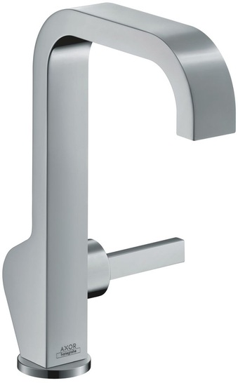 Axor Citterio Einhebel-Waschtischmischer mit hohem Auslauf und seit­lichem Joystick-Griff.