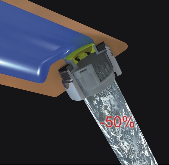 Hansgrohe: Der Durchflussbegrenzer EcoSmart senkt den Wasserdurchfluss auf bis zu 5 l/min ohne Komfortverlust.