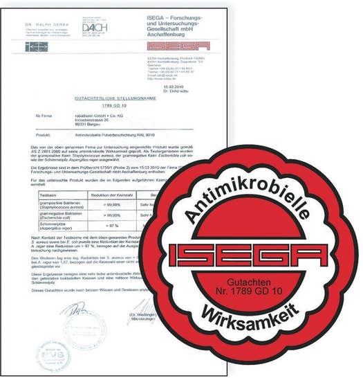 Die Wirksamkeit der ­antimikrobiellen Pulverbeschichtung von robatherm wurde durch ein unabhängiges Prüfinstitut bestätigt.