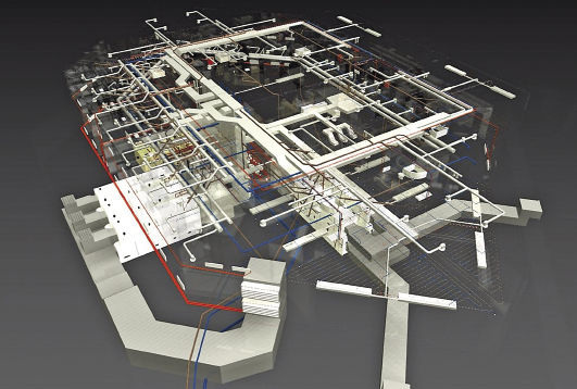 Abb. 1 Gerenderte isometrische Darstellung eines TGA-Projekts, das mit DDS-CAD erstellt worden ist.