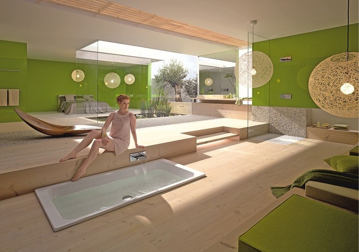 Das Bad als „So-bin-ich-eigentlich“-Raum. Die Anforderungen an das Bad der Zukunft sind im Wesentlichen geprägt durch den Wunsch nach einer gelungenen Symbiose von Technologie und Natürlichkeit, vor allem durch die Verwendung natürlicher Materialien wie Holz oder Naturstein und organisch wirkender Formen. Die Mehrheit der Probanden ist fasziniert von einem geräumigen, offen gestalteten Bad mit Blick in die Natur.