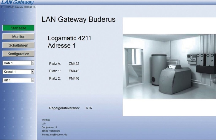 Buderus: Digitronic LAN Gateway zur Überwachung und Einstellung der Heizungsanlage über das Internet.