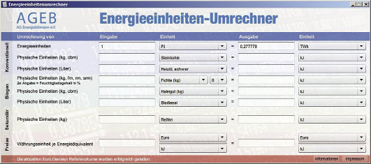 AGEB: Aktualisierter 

Energieeinheiten-Umrechner. - © AGEB
