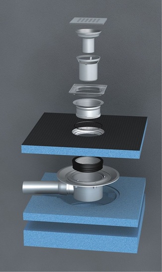 Kermi-Duschplatz-Systemaufbau. - © Kermi
 Kermi-Duschplatz-Systemaufbau.