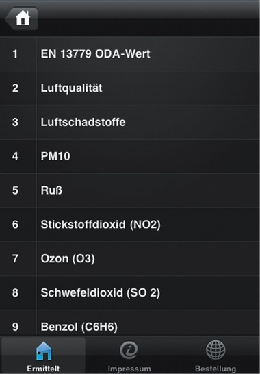 Pollution Info: App „ODA (Out Door Air) EN 13779“.
