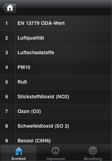 Pollution Info: App „ODA (Out Door Air) EN 13779“. - © Pollution Info
