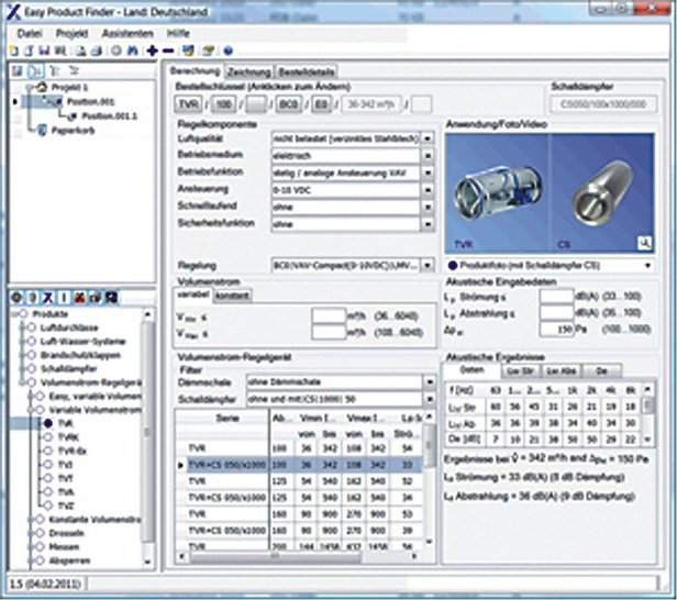Trox: Auslegungsprogramm Easy Product Finder.
