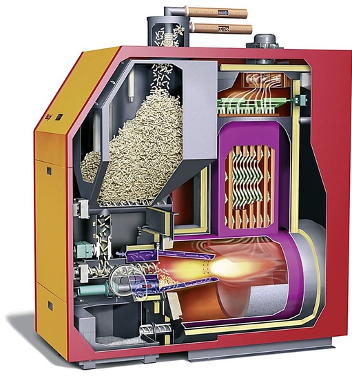 Hoval: Schnitt durch den Pellet-Heizkessel BioLyt. - © Hoval
 Hoval: Schnitt durch den Pellet-Heizkessel BioLyt.