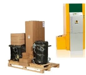 KWB Easyfire Pelletheizung: Anlieferung in sieben Paketen und fertig montiert.