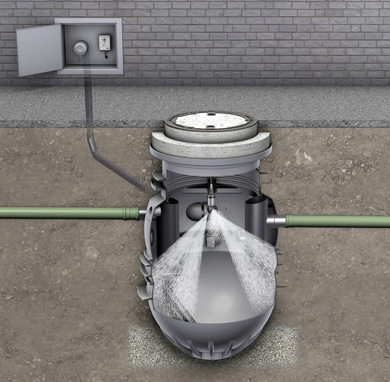 ACO Haustechnik: Lipumax P-DA mit automatisch betriebener Hochdruck-Innenreinigung.