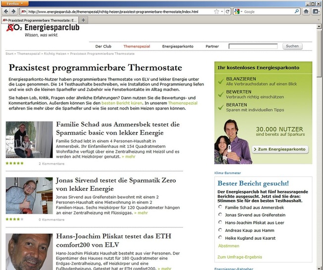 Abb. 1 Die Tester haben ihre Erfahrungen mit programmierbaren Thermostaten auf www.energiesparclub.de/richtig-heizen ­veröffentlicht.