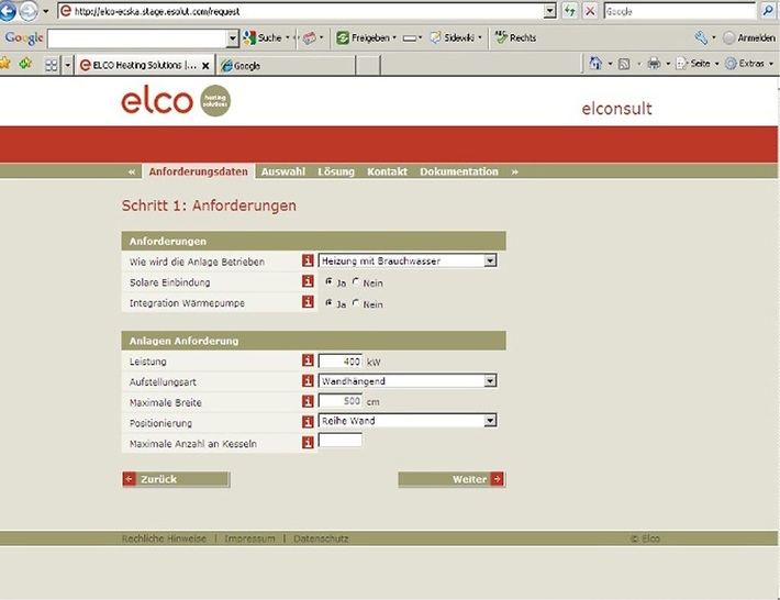 Elco: Elconsult-Planer-Portal zur Planung von Heizungssystemen.