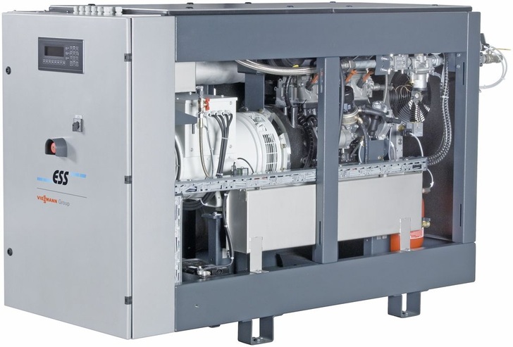 Viessmann: Mini-BHKW Vitobloc 200 Modul EM 20 mit einem Wartungs­intervall von 6000 h.