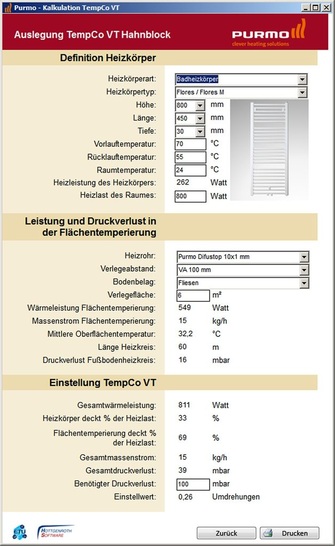 Purmo: Schnellkalkulationsprogramm für TempCo VT. - © Purmo
