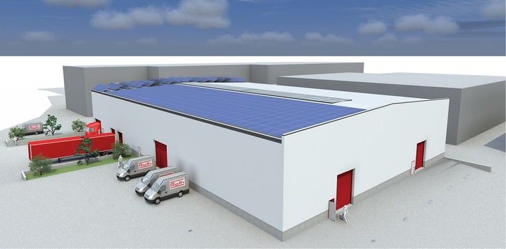 Roth: Entwurf des ersten Bauabschnitts des neuen Logistikzentrums in Dautphetal-Buchenau. - © Roth Werke
