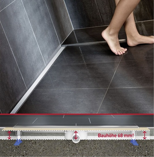 Dallmer: Extraflache Duschrinne CeraLine Nano.