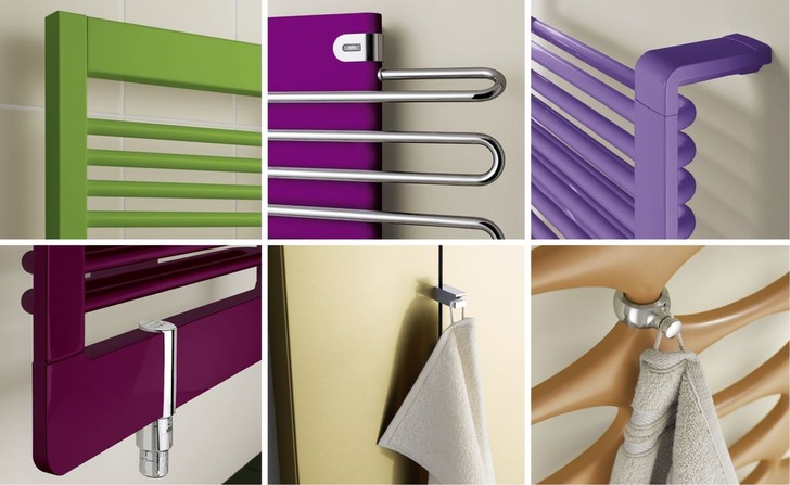 Kermi: Oliva ­ Nature, purpur ­Nature, crocus ­ Nature, lavendel Nature, heliosgold Metallic und ­classickupfer Metallic setzen Heizkörper wirkungsvoll in Szene (v.l.).