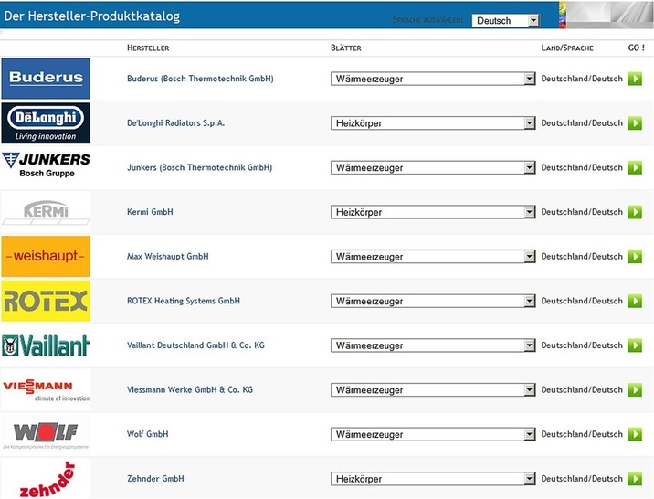 VDI-3805Webnavigator mit hersteller­übergreifendem Produktkatalog.