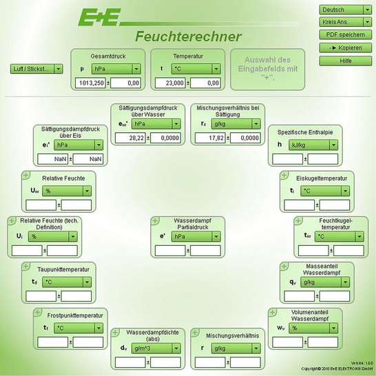 Der Online-Feuchterechner von E+E Elektronik ­berücksichtigt auch Messunsicherheiten. - © E+E Elektronik
